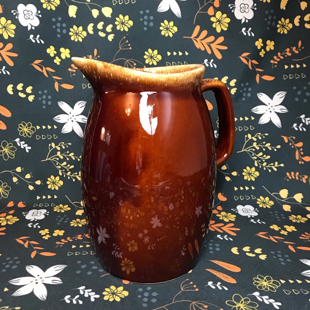 Vintage Hull Pottery Brown Drip 9” Inch Tall Pitcher Oven Proof USA Dark Handler